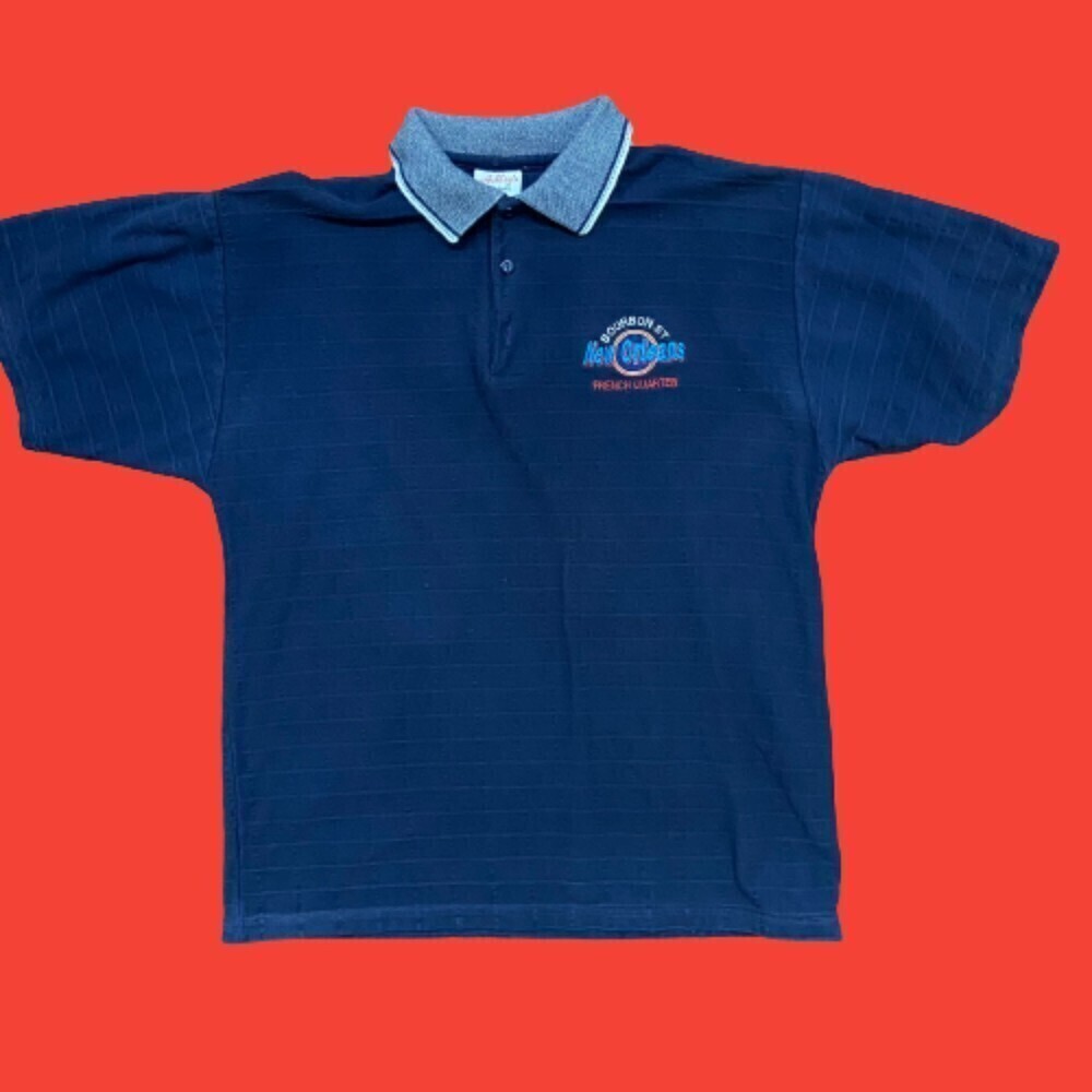 New Orleans Bourbon St. Vintage Planet Hollywood Logo Polo Shirt Navy Blue Large